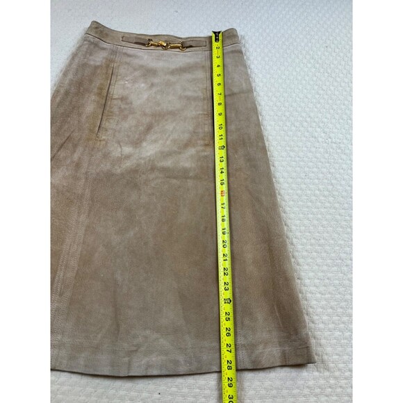CELINE Leather Skirt Triomphe Buckle Archive Vintage A-Line | Brown | EU Size 40 - Picture 3 of 10